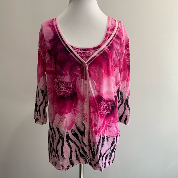 Basler sweater set size 42 large 10 us pink black sleeveless top and sweater - Picture 1 of 15